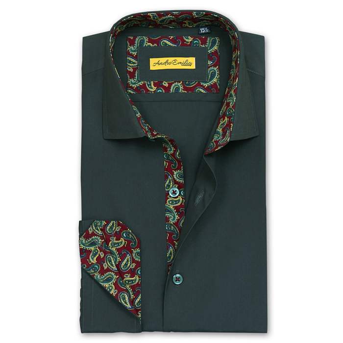 Dark green men's dress shirt slim fit