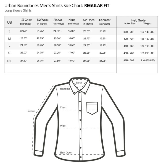 Men's dress shirts size chart